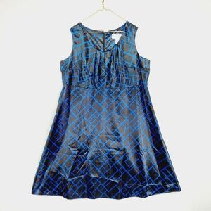 Allison Woods Blue/Black Crewneck Satin Sleeveless Geometric Dress P4250